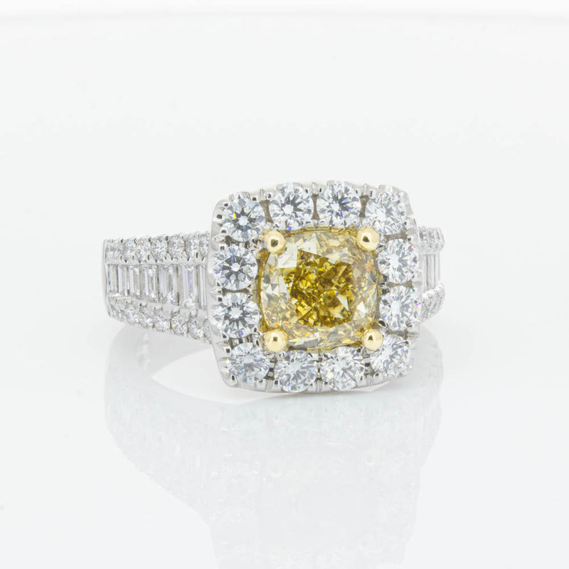 18ct White Gold Cushion Cut Yellow Diamond Ring-Ring-Walker & Hall