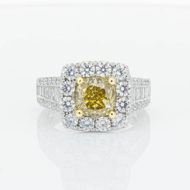 18ct White Gold Cushion Cut Yellow Diamond Ring-Ring-Walker & Hall