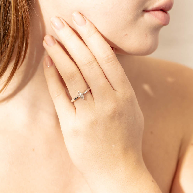 18ct White Gold .50ct Marquise Cut Diamond Royale Ring-Ring-Walker & Hall