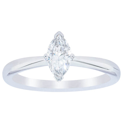 18ct White Gold .50ct Marquise Cut Diamond Royale Ring-Ring-Walker & Hall
