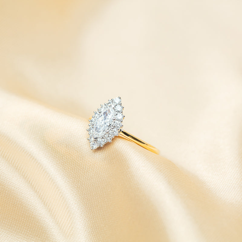 18ct Yellow Gold .90ct Marquise Cut Diamond Belle Ring-Ring-Walker & Hall