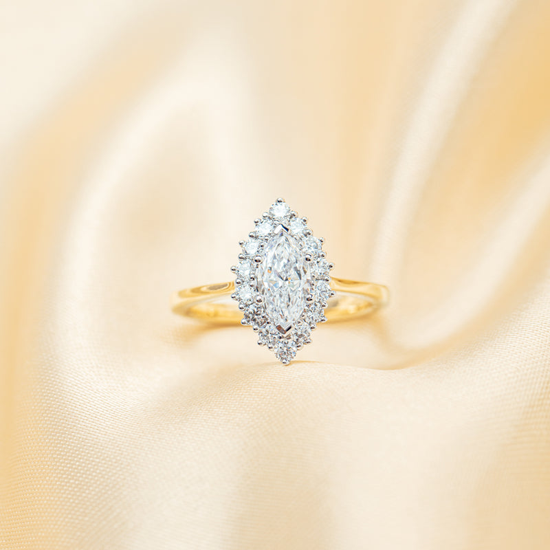 18ct Yellow Gold .90ct Marquise Cut Diamond Belle Ring-Ring-Walker & Hall