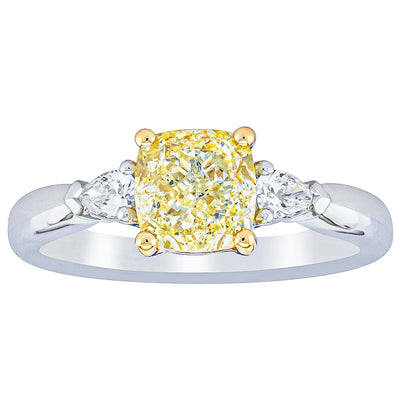 18ct White Gold 1.73ct Cushion Cut Yellow Diamond Ayla Ring-Ring-Walker & Hall