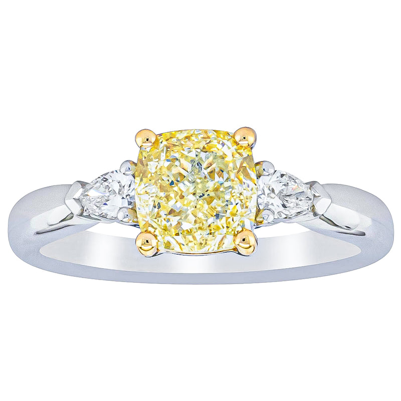 18ct White Gold 1.73ct Cushion Cut Yellow Diamond Ayla Ring-Ring-Walker & Hall