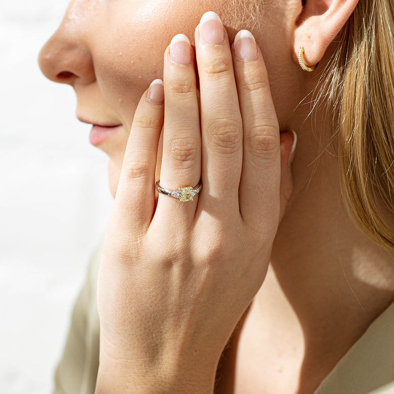 18ct White Gold 1.73ct Cushion Cut Yellow Diamond Ayla Ring-Ring-Walker & Hall