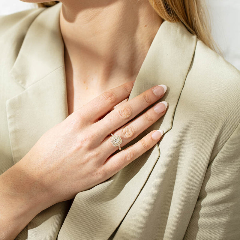 18ct Yellow Gold Cushion Cut Diamond Rosa Ring-Ring-Walker & Hall