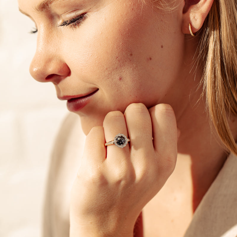 18ct Yellow Gold Black Diamond Ring-Ring-Walker & Hall