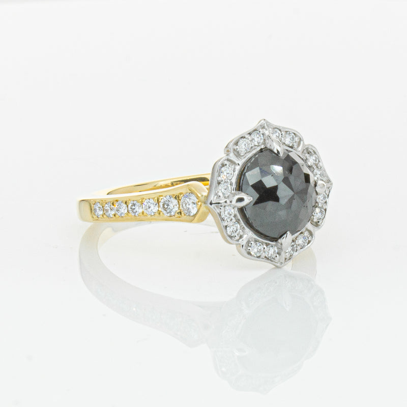 18ct Yellow Gold Black Diamond Ring-Ring-Walker & Hall