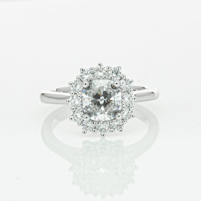 18ct White Gold 1.50ct Cushion Cut Diamond Belle Ring-Ring-Walker & Hall