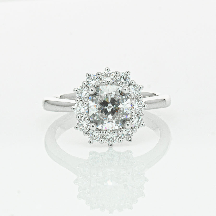 18ct White Gold 1.50ct Cushion Cut Diamond Belle Ring-Ring-Walker & Hall