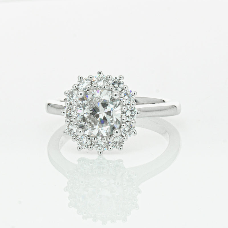 18ct White Gold 1.50ct Cushion Cut Diamond Belle Ring-Ring-Walker & Hall