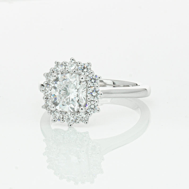 18ct White Gold 1.50ct Cushion Cut Diamond Belle Ring-Ring-Walker & Hall