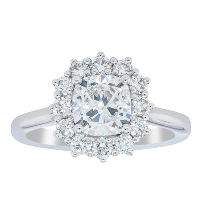 18ct White Gold 1.50ct Cushion Cut Diamond Belle Ring-Ring-Walker & Hall