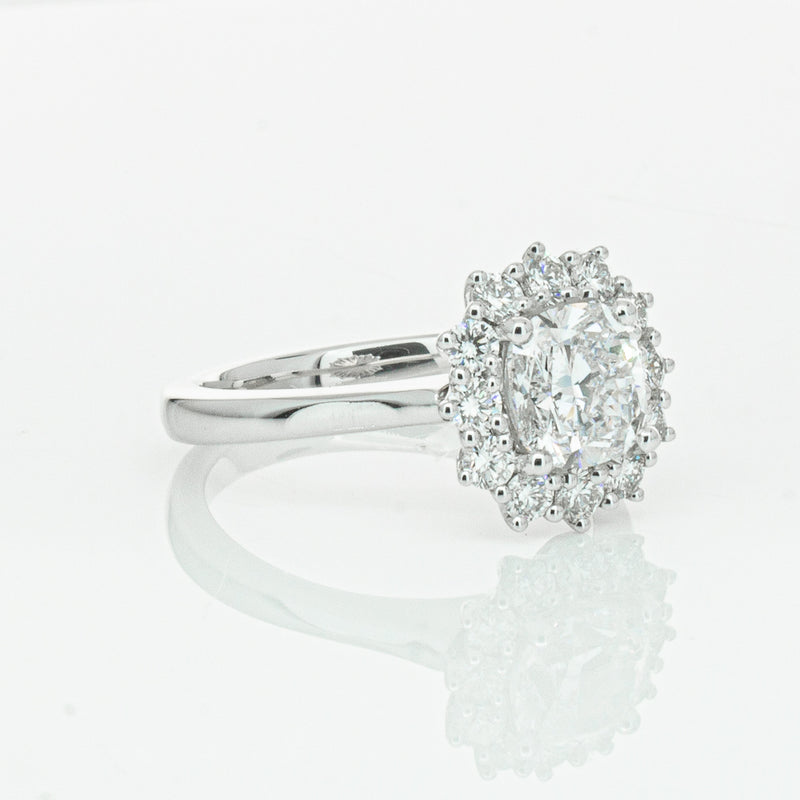 18ct White Gold 1.50ct Cushion Cut Diamond Belle Ring-Ring-Walker & Hall