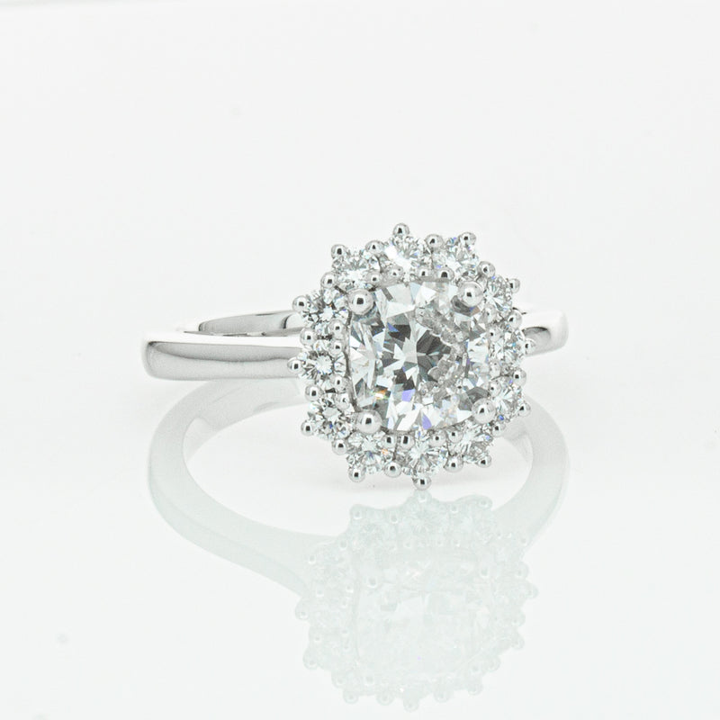 18ct White Gold 1.50ct Cushion Cut Diamond Belle Ring-Ring-Walker & Hall