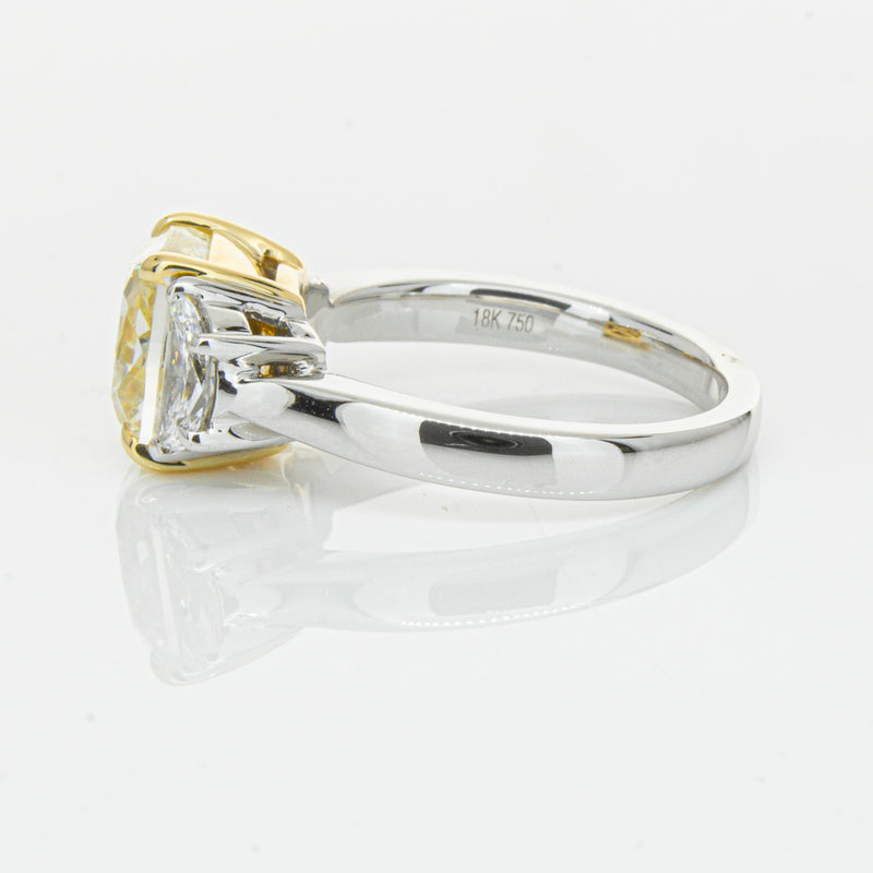 18ct White Gold 4.01ct Yellow Cushion Cut Diamond Ring-Ring-Walker & Hall
