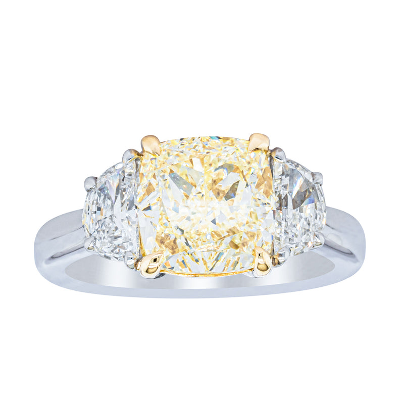 18ct White Gold 4.01ct Yellow Cushion Cut Diamond Ring-Ring-Walker & Hall