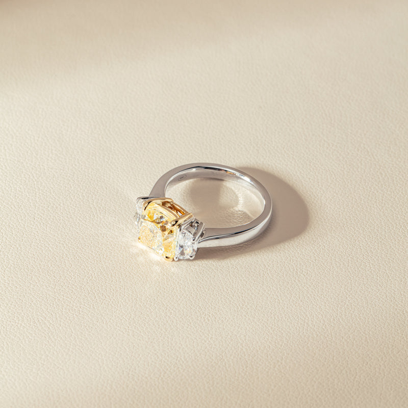18ct White Gold 4.01ct Yellow Cushion Cut Diamond Ring-Ring-Walker & Hall