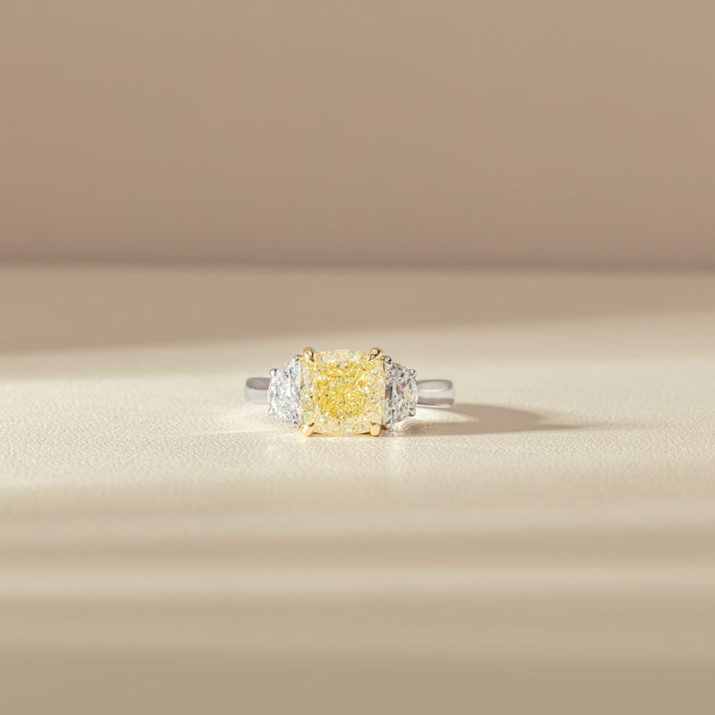 18ct White Gold 4.01ct Yellow Cushion Cut Diamond Ring-Ring-Walker & Hall