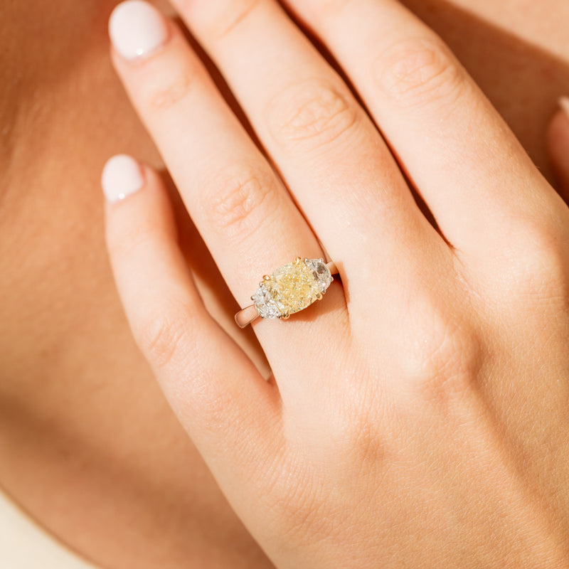 18ct White Gold 4.01ct Yellow Cushion Cut Diamond Ring-Ring-Walker & Hall