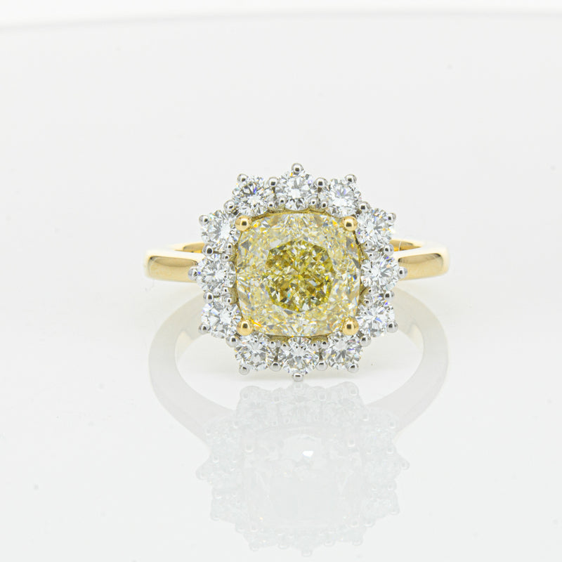 18ct Yellow Gold 3.01ct Yellow Cushion Cut Diamond Belle Ring-Ring-Walker & Hall