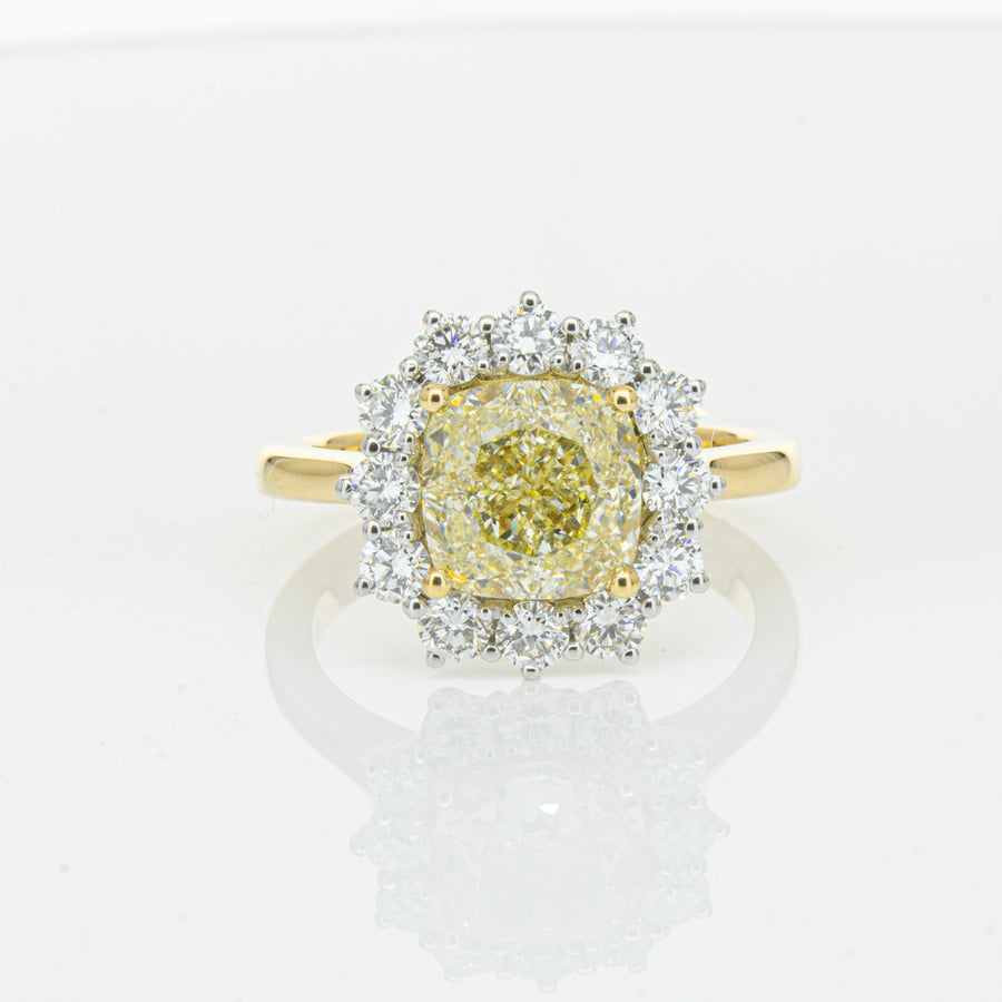 18ct Yellow Gold 3.01ct Yellow Cushion Cut Diamond Belle Ring-Ring-Walker & Hall