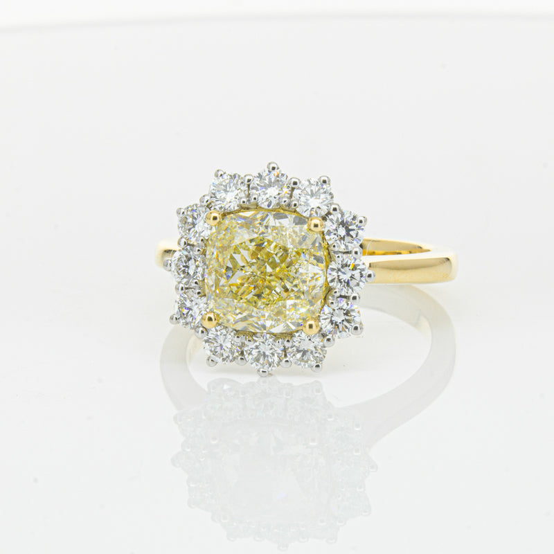 18ct Yellow Gold 3.01ct Yellow Cushion Cut Diamond Belle Ring-Ring-Walker & Hall