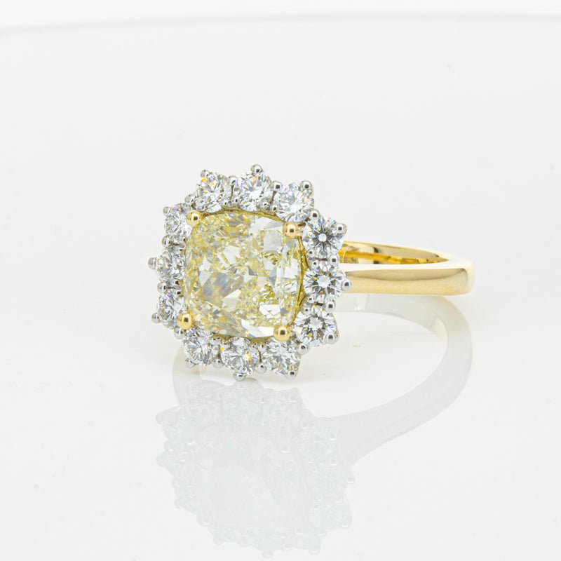 18ct Yellow Gold 3.01ct Yellow Cushion Cut Diamond Belle Ring-Ring-Walker & Hall
