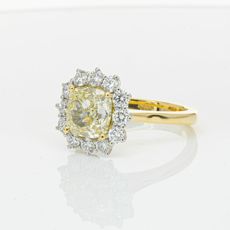18ct Yellow Gold 3.01ct Yellow Cushion Cut Diamond Belle Ring-Ring-Walker & Hall
