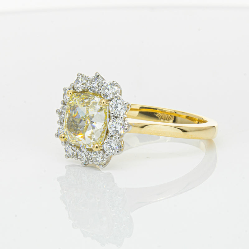18ct Yellow Gold 3.01ct Yellow Cushion Cut Diamond Belle Ring-Ring-Walker & Hall