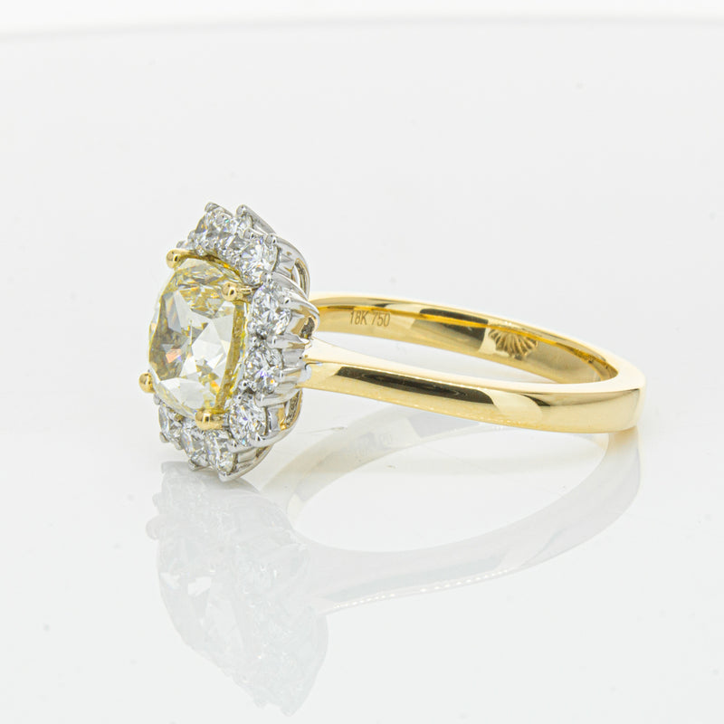 18ct Yellow Gold 3.01ct Yellow Cushion Cut Diamond Belle Ring-Ring-Walker & Hall
