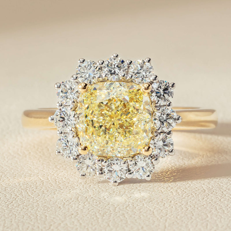 18ct Yellow Gold 3.01ct Yellow Cushion Cut Diamond Belle Ring - Ring - Walker & Hall
