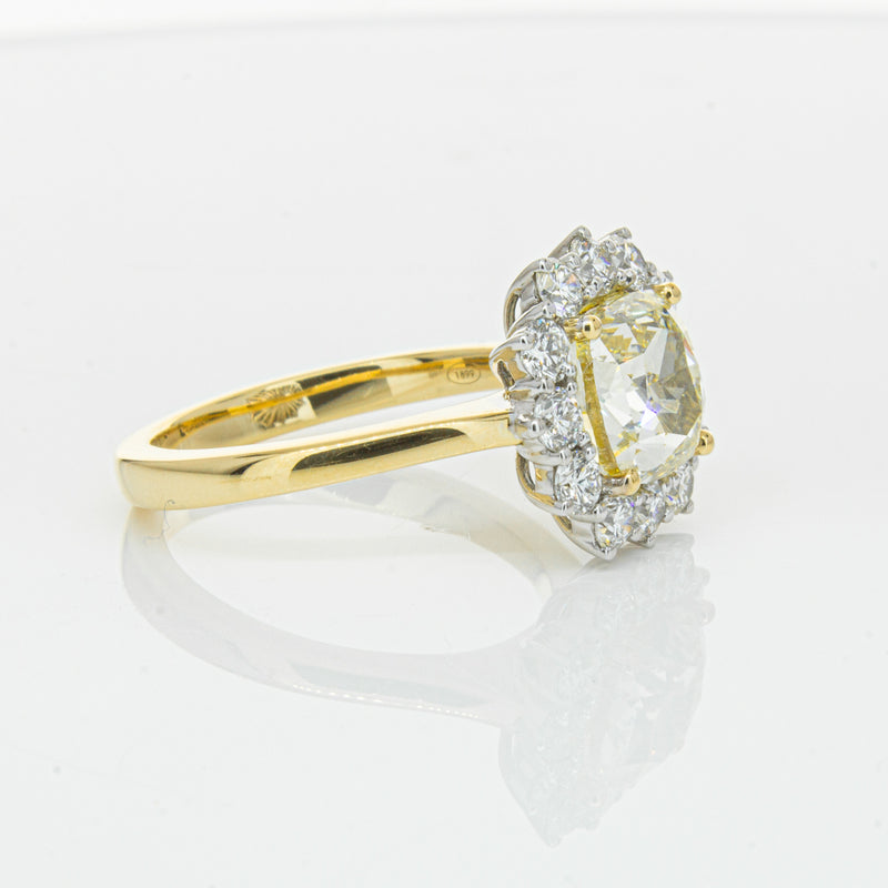 18ct Yellow Gold 3.01ct Yellow Cushion Cut Diamond Belle Ring-Ring-Walker & Hall