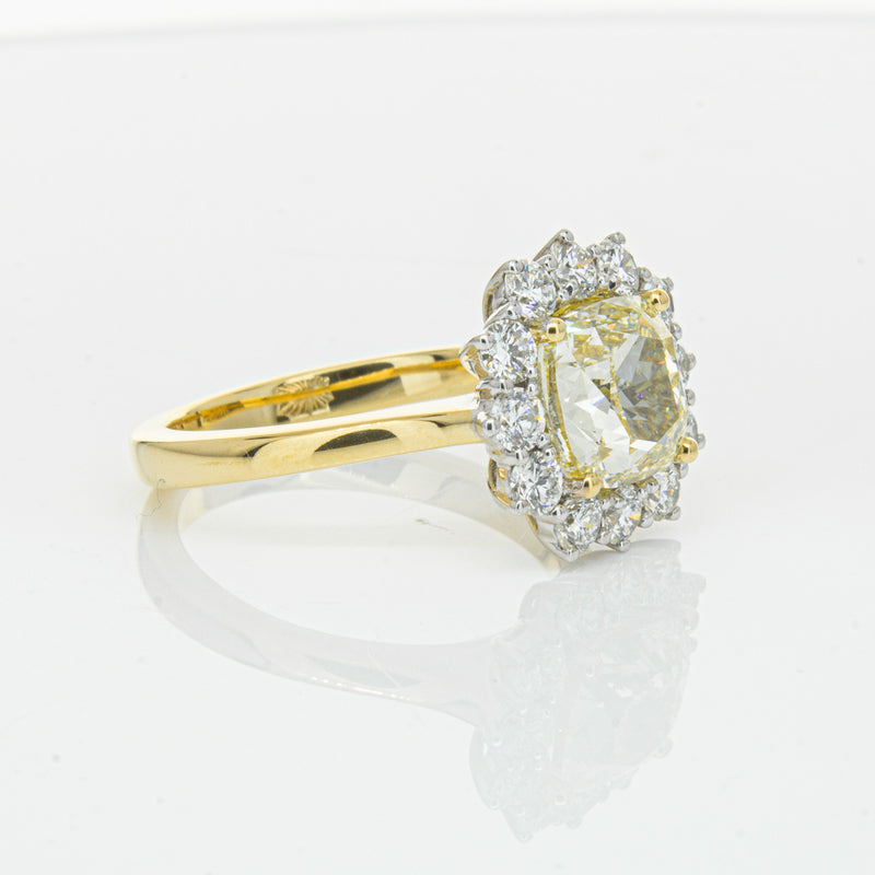 18ct Yellow Gold 3.01ct Yellow Cushion Cut Diamond Belle Ring-Ring-Walker & Hall
