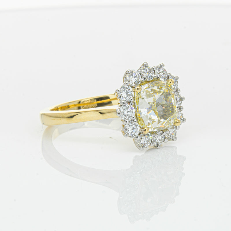 18ct Yellow Gold 3.01ct Yellow Cushion Cut Diamond Belle Ring-Ring-Walker & Hall