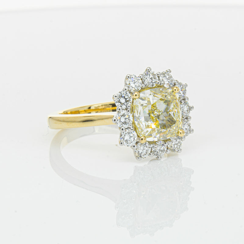 18ct Yellow Gold 3.01ct Yellow Cushion Cut Diamond Belle Ring-Ring-Walker & Hall