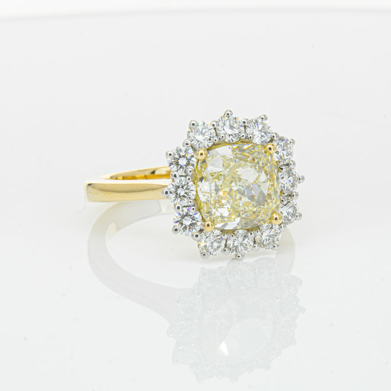 18ct Yellow Gold 3.01ct Yellow Cushion Cut Diamond Belle Ring-Ring-Walker & Hall
