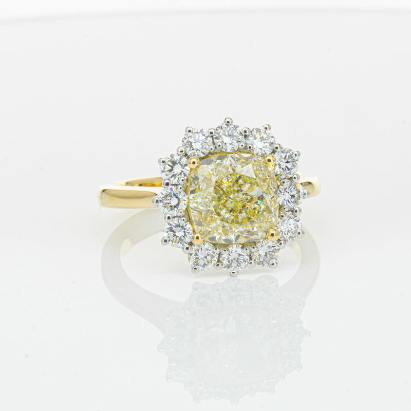 18ct Yellow Gold 3.01ct Yellow Cushion Cut Diamond Belle Ring-Ring-Walker & Hall