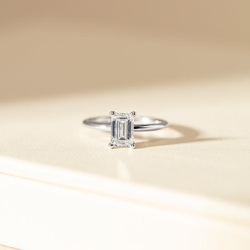 18ct White Gold 1.51ct Emerald Cut Diamond Melba Ring-Ring-Walker & Hall