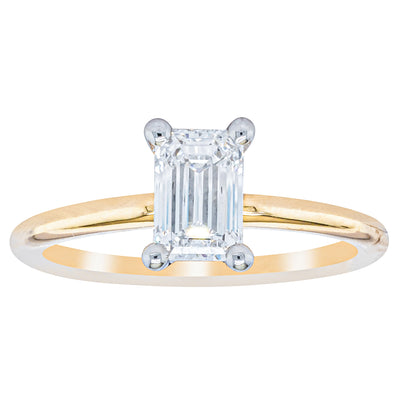 18ct Yellow Gold 1.00ct Emerald Cut Diamond Melba Ring-Ring-Walker & Hall