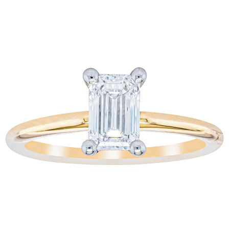 18ct Yellow Gold 1.00ct Emerald Cut Diamond Melba Ring-Ring-Walker & Hall