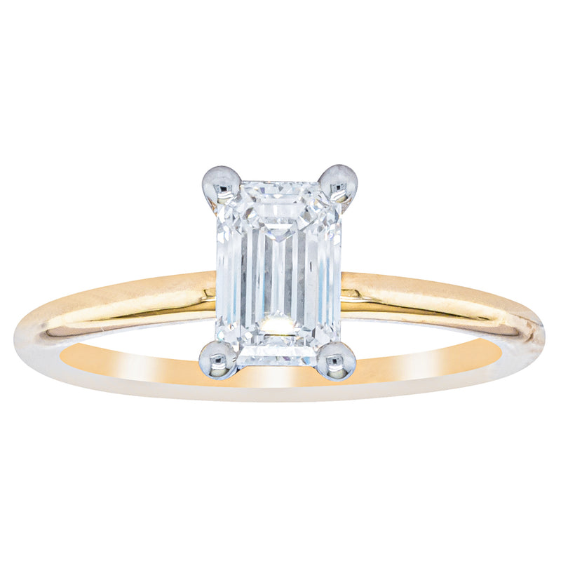 18ct Yellow Gold 1.00ct Emerald Cut Diamond Melba Ring-Ring-Walker & Hall