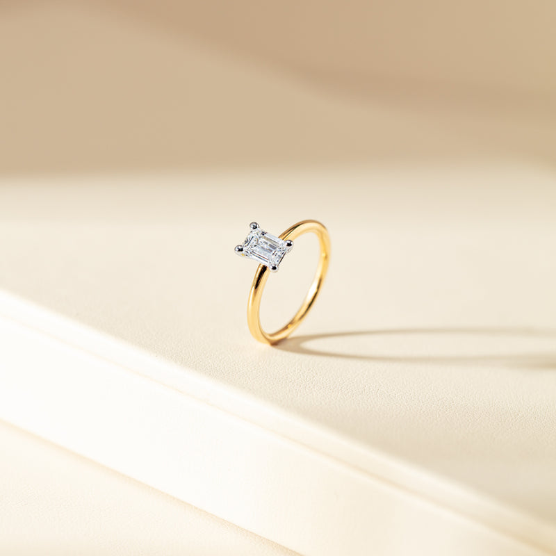 18ct Yellow Gold 1.00ct Emerald Cut Diamond Melba Ring-Ring-Walker & Hall