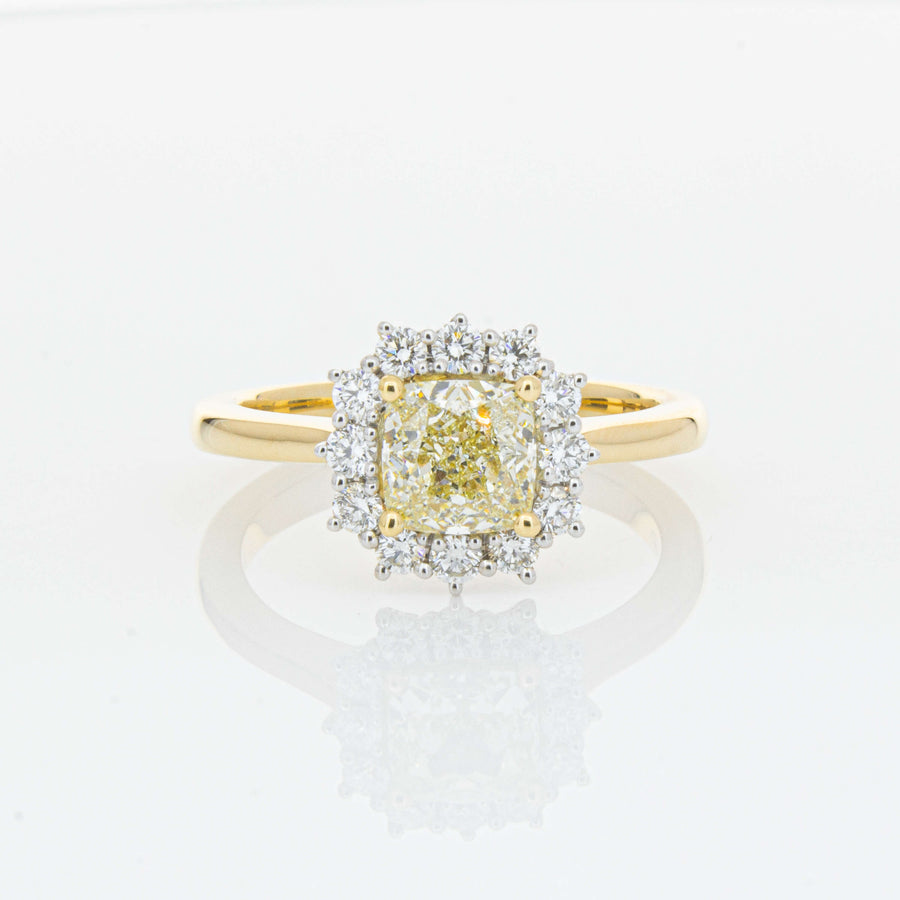 18ct Yellow Gold 1.23ct Cushion Cut Yellow Diamond Belle Ring-Ring-Walker & Hall