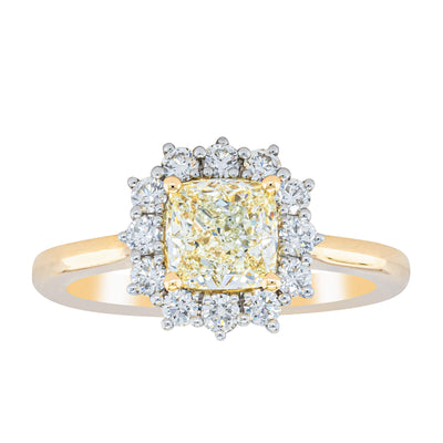 18ct Yellow Gold 1.23ct Cushion Cut Yellow Diamond Belle Ring-Ring-Walker & Hall