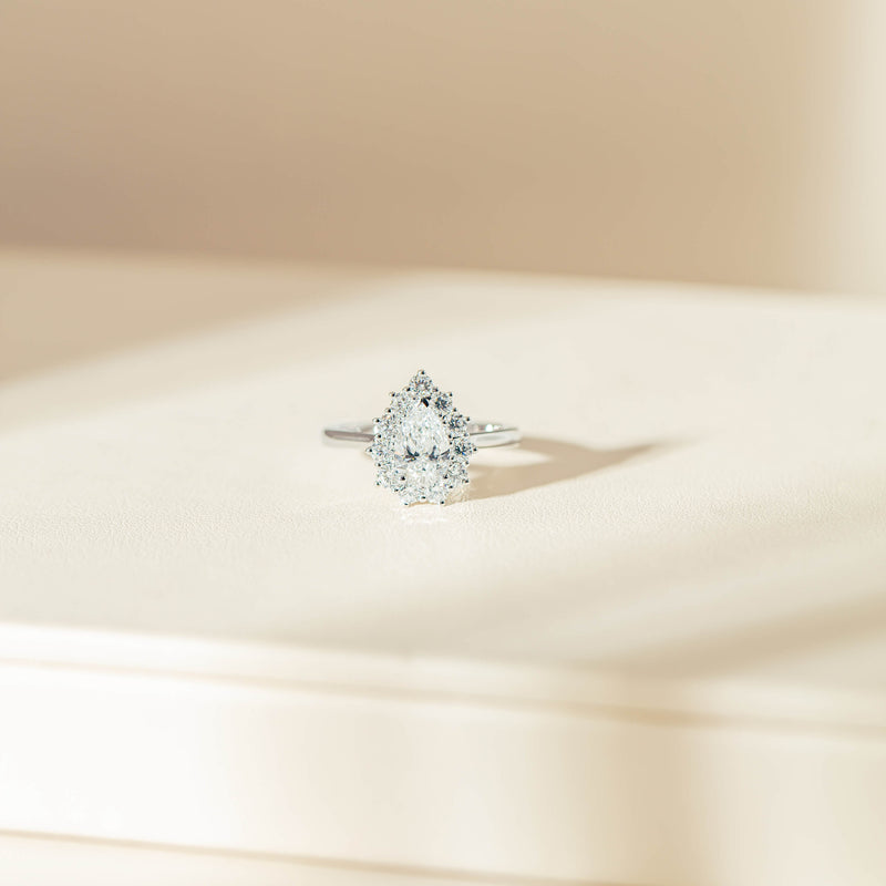 18ct White Gold Pear-Cut Diamond Belle Ring-Ring-Walker & Hall