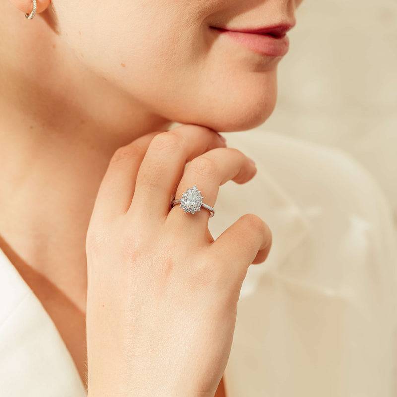 18ct White Gold Pear-Cut Diamond Belle Ring-Ring-Walker & Hall