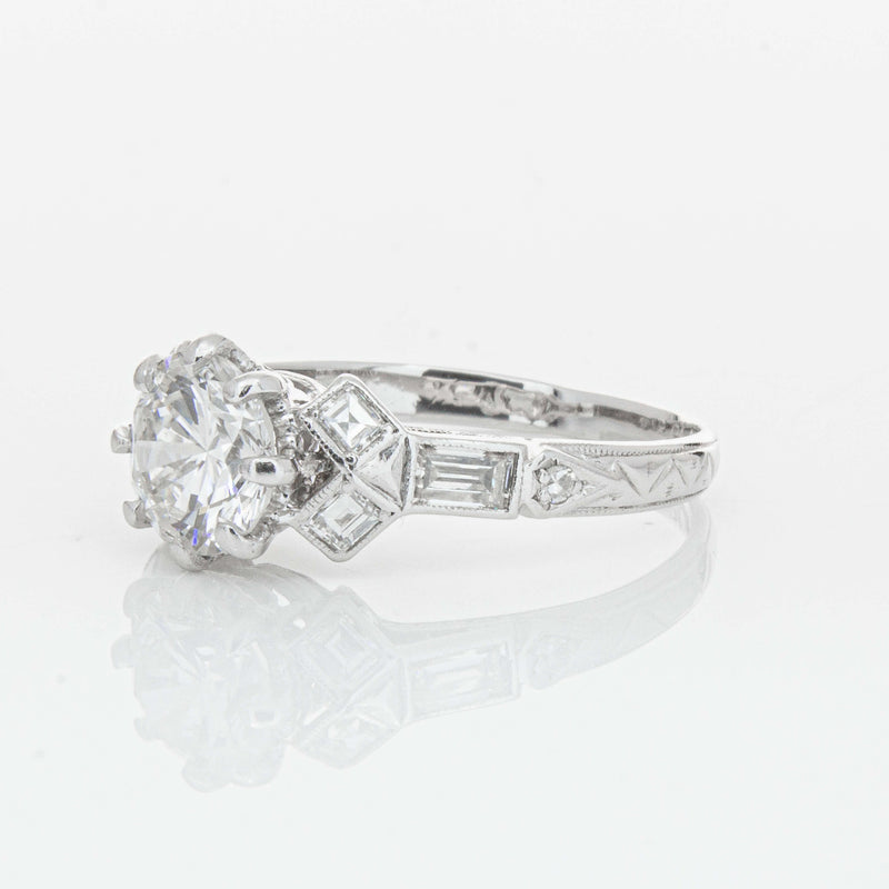 Vintage Platinum 1.31ct Diamond Ring-Ring-Walker & Hall