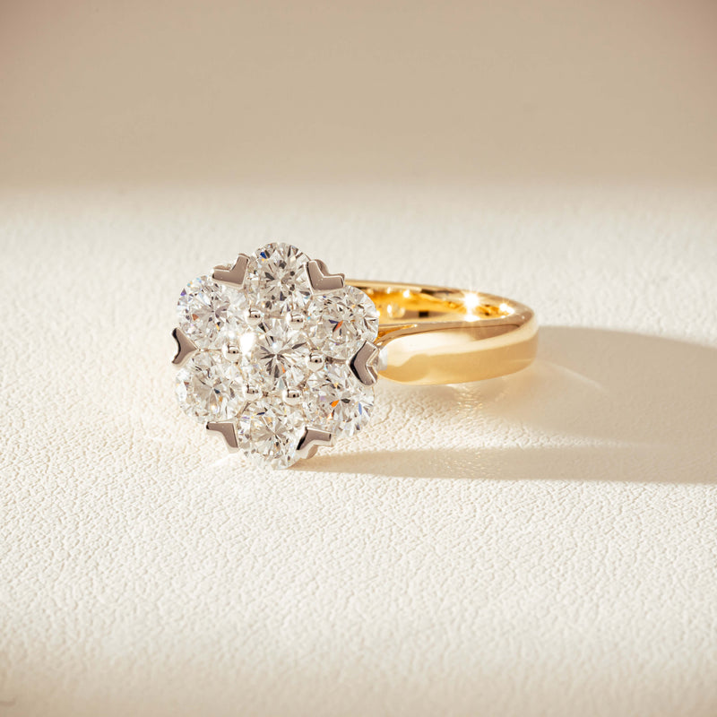18ct Yellow Gold 1.87ct Diamond Lotus Ring-Ring-Walker & Hall