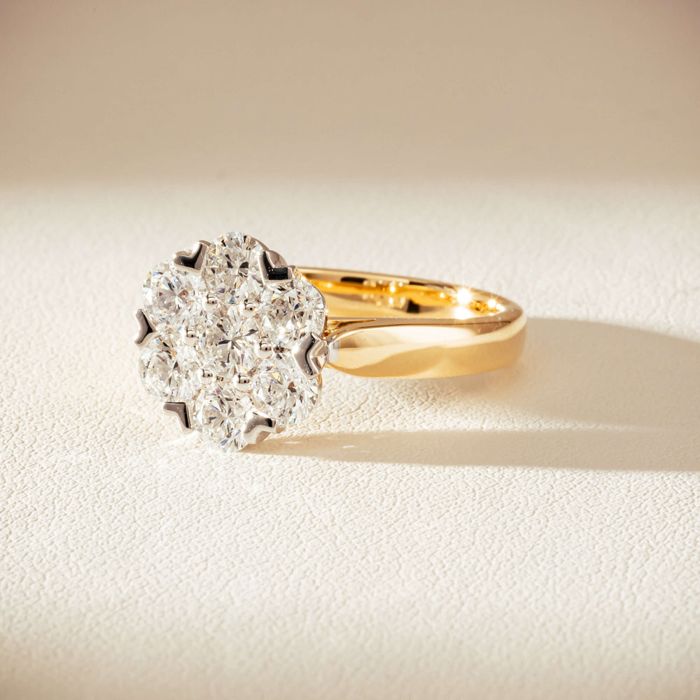 18ct Yellow Gold 1.87ct Diamond Lotus Ring-Ring-Walker & Hall